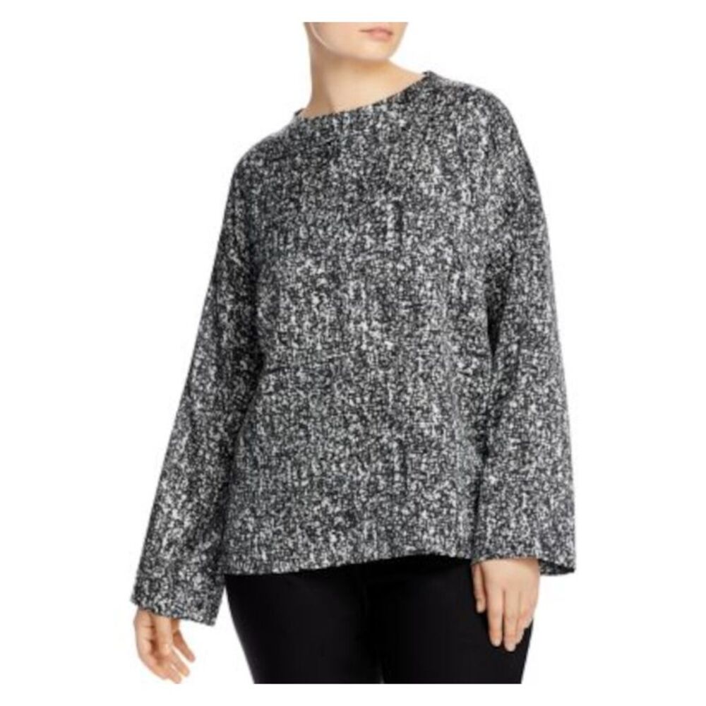 EILEEN FISHER Womens Black Printed Long Sleeve V Neck Wear To Work Blouse M